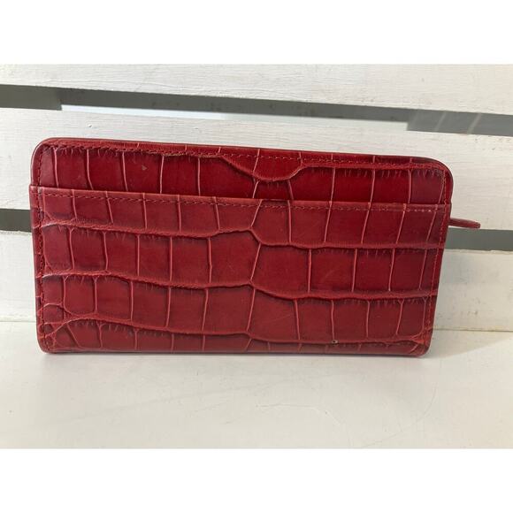 BRIGHTON LARGE RED LEATHER EMBOSSED ANIMAL PRINT WALLET - Picture 2 of 15